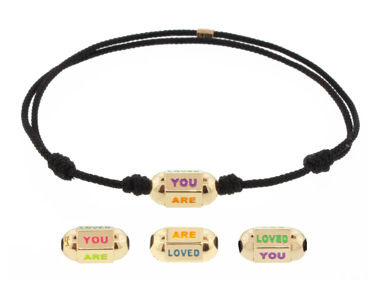 You Are Loved Hexagon Bolt Bead on a Cord Bracelet