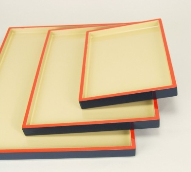 Sand, Dark Blue, Orange Set of 3 Lacquered Trays