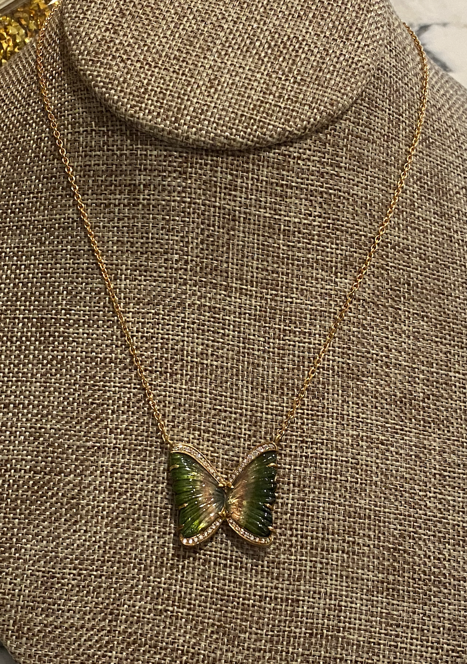 Green Tourmaline Butterfly Necklace