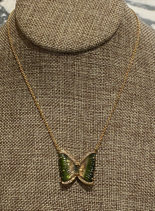 Green Tourmaline Butterfly Necklace