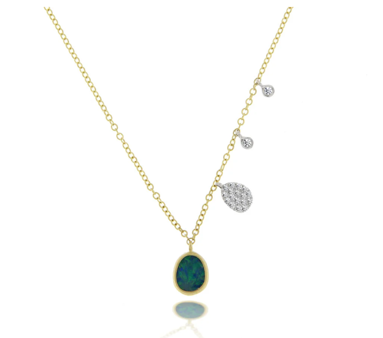 Yellow Gold Opal Necklace with Diamond Side charm