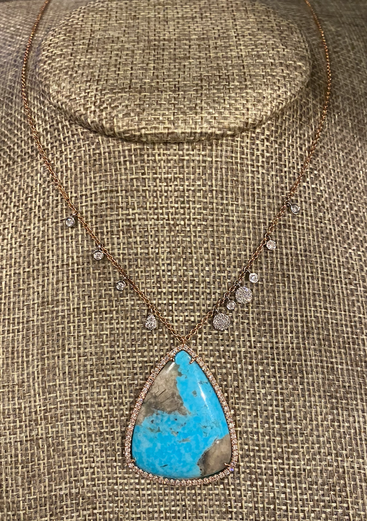 Turquoise and Diamond Pendant Necklace Rosegold