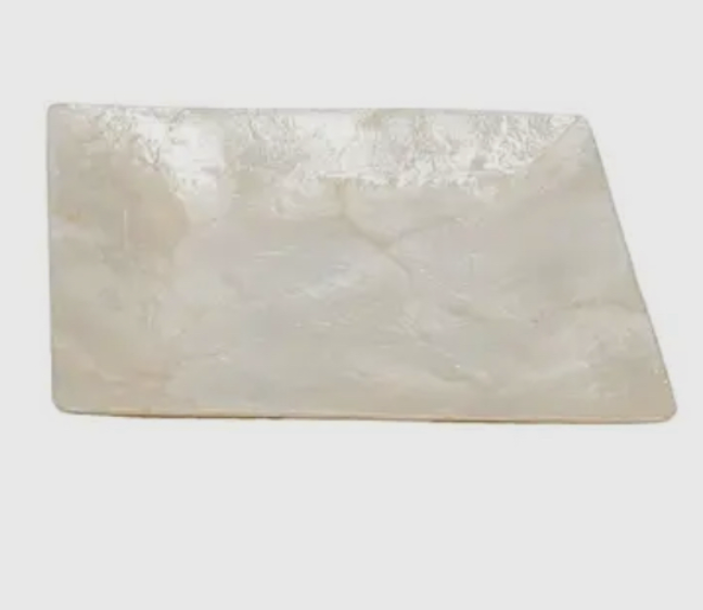 6" Capiz Square Plate: Natural White