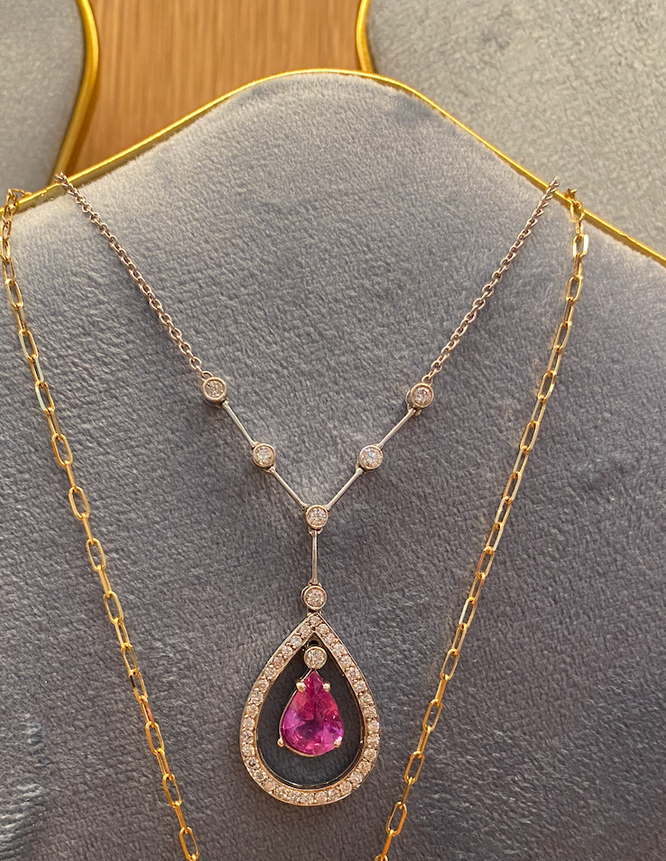 Rubelite and Diamond Necklace