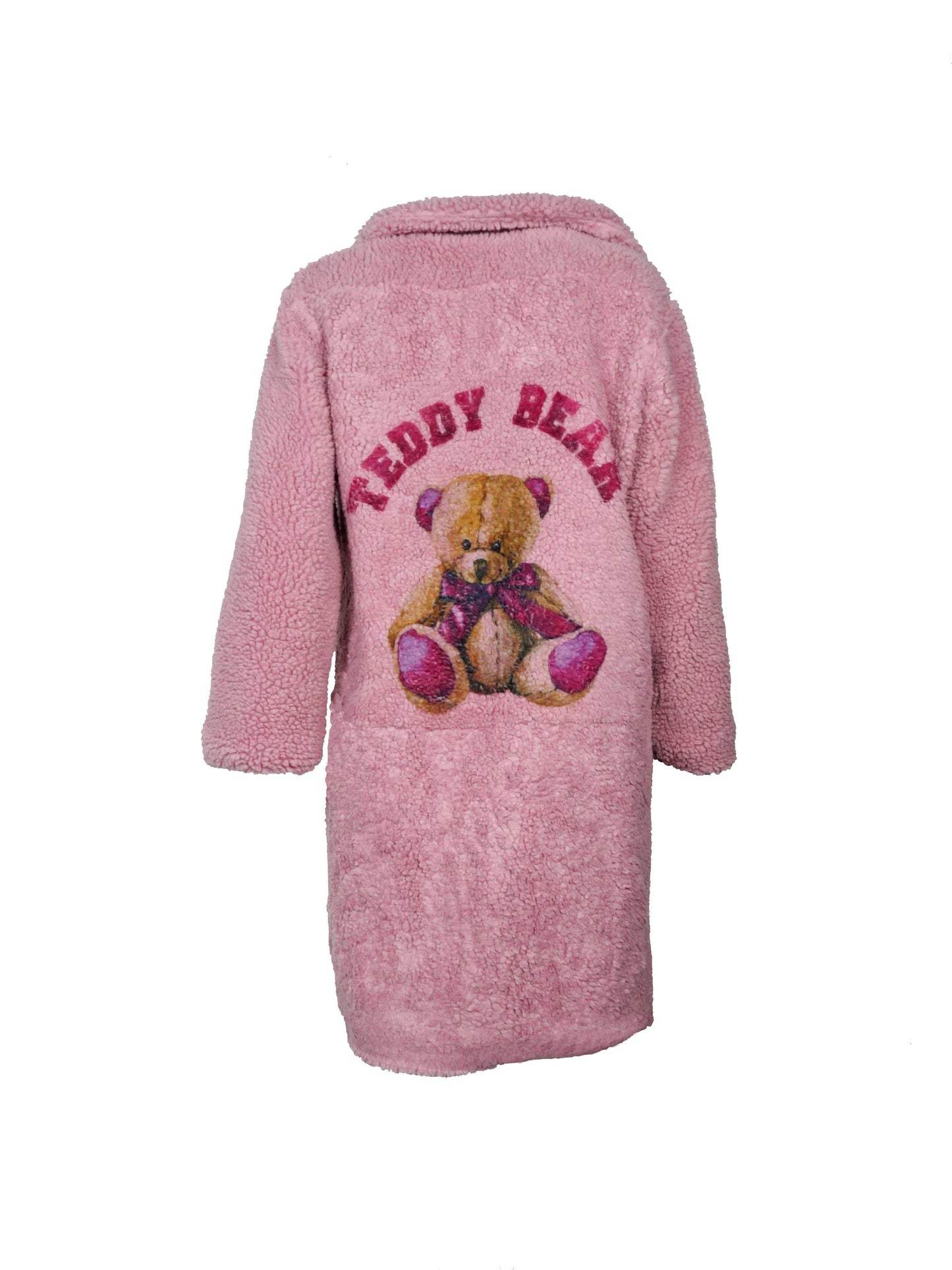 TEDDY BEAR PLUSH WINTER COAT WITH TEDDY BEAR PRINT: Rose