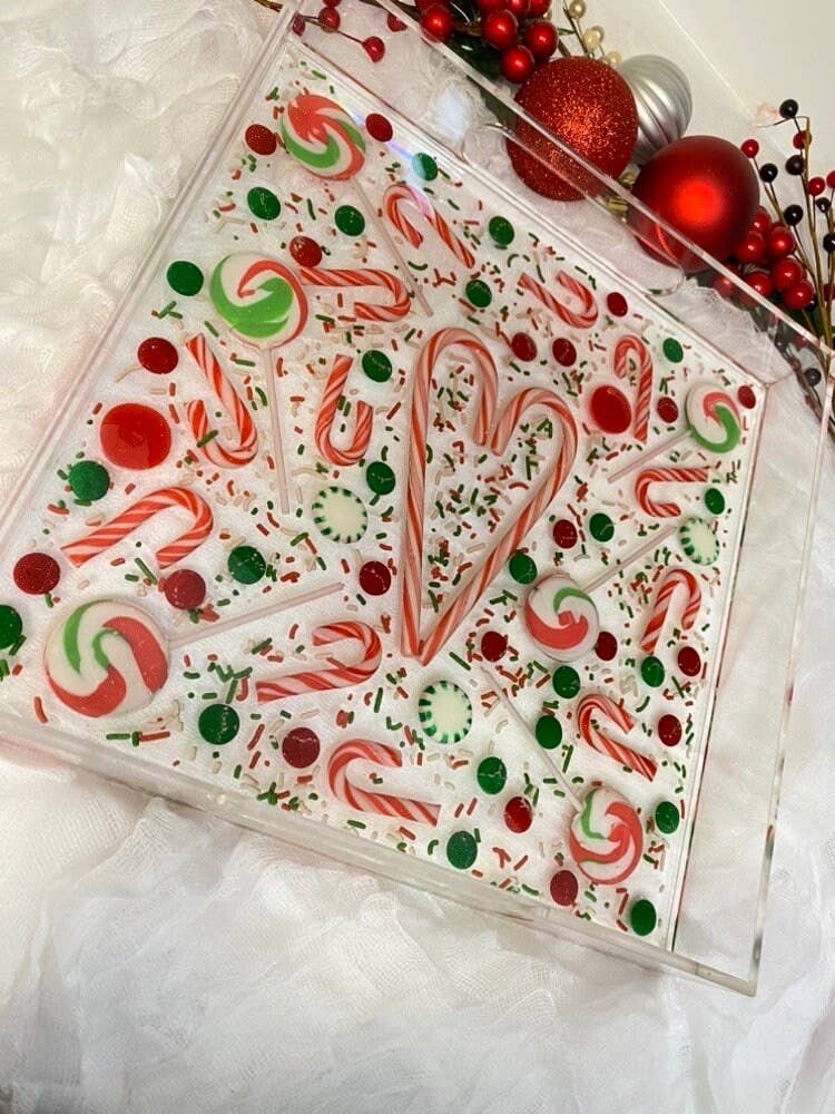 Christmas Candy, Acrylic Serving Tray: Gold Handles