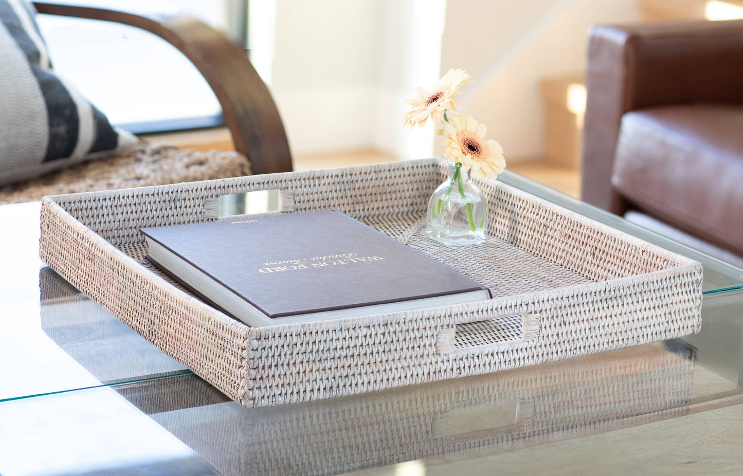 Square Serving/Ottoman Tray: Honey Brown / 24"