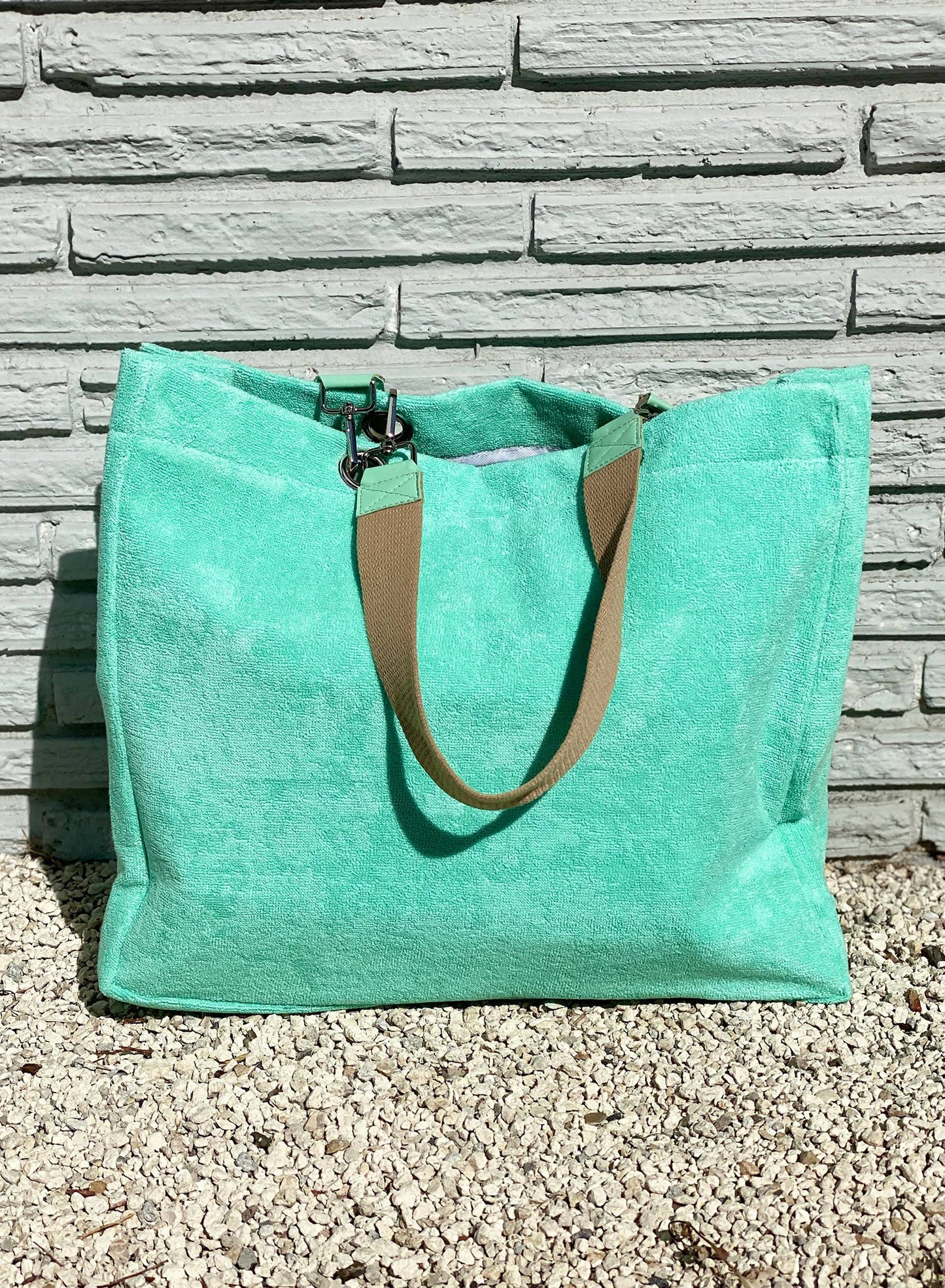 Turquoise Terry Plastic Lined Tote