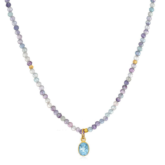 Fluorite & Topaz Charm Necklace: Gold