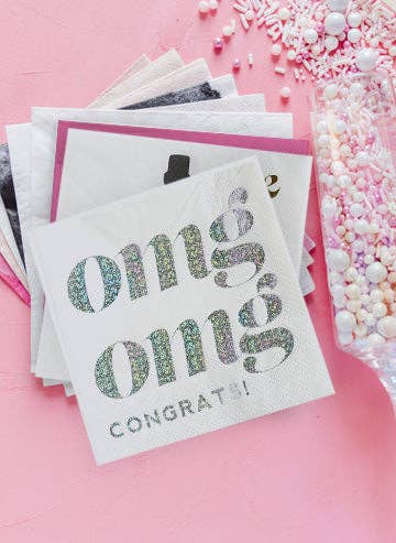 OMG Congrats!, Holographic Celebration Cocktail Party Napkin