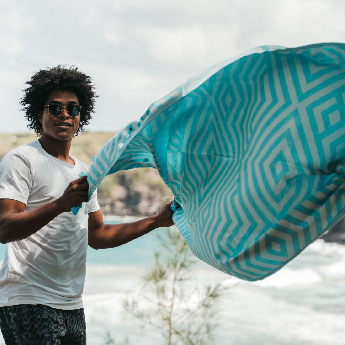 Blue Geometric Turkish Towel