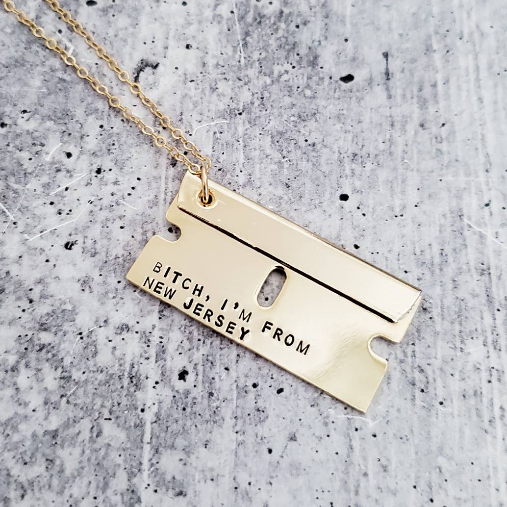 Bitch, I'm from The Hamptons Razor Blade Necklace: Gold / 22"