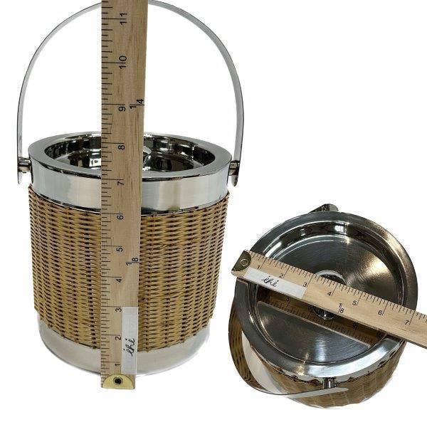 Woven Rattan Stainless Steel Double-Wall Ice Bucket w/ Lid