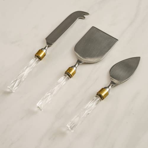 Cheese Set with Glass Handles, Set of 3