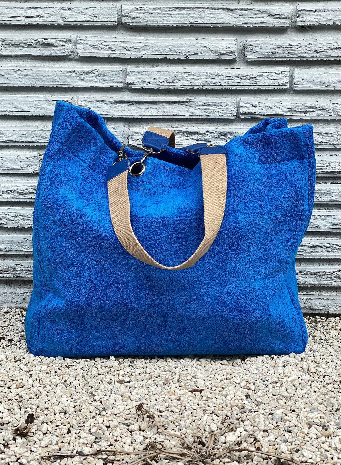 Turquoise Terry Plastic Lined Tote