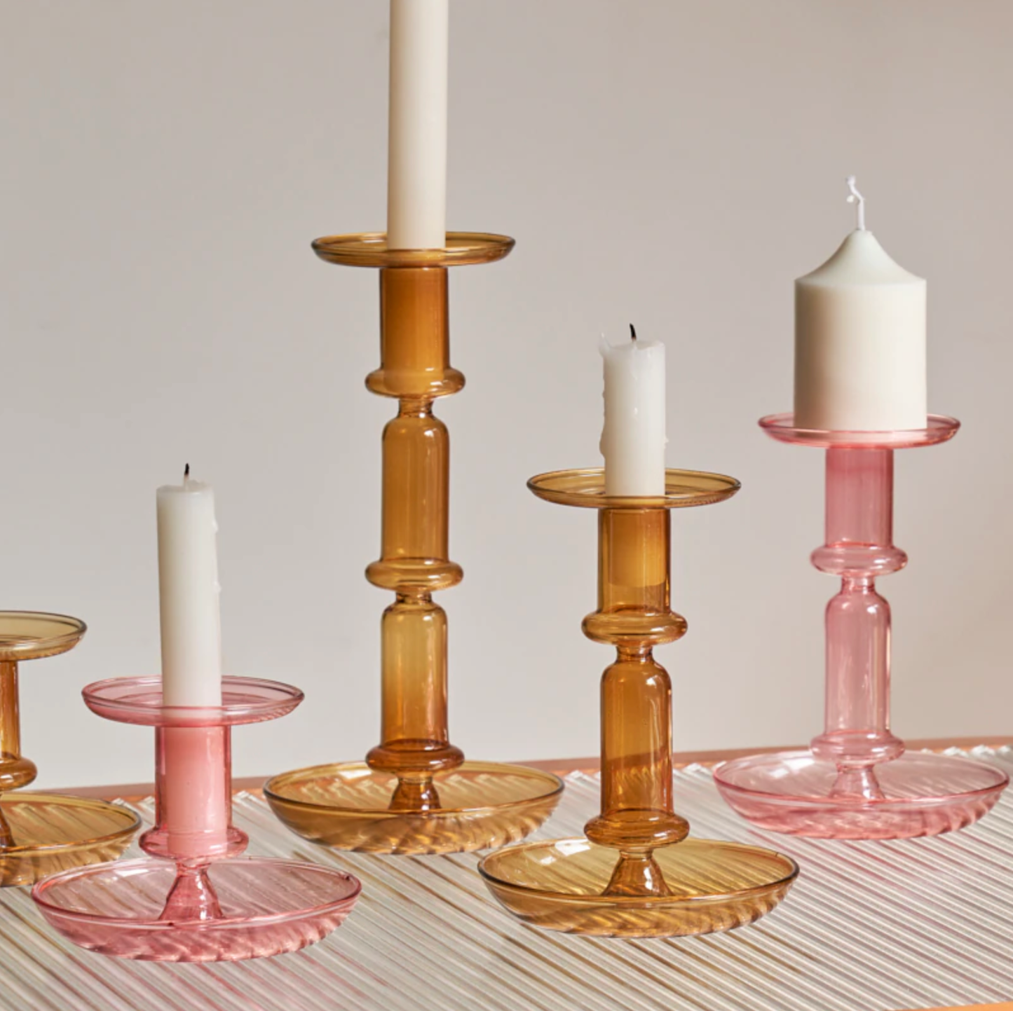 Borosilicate Glass Candle Holder Pink/Brown: Short Pink