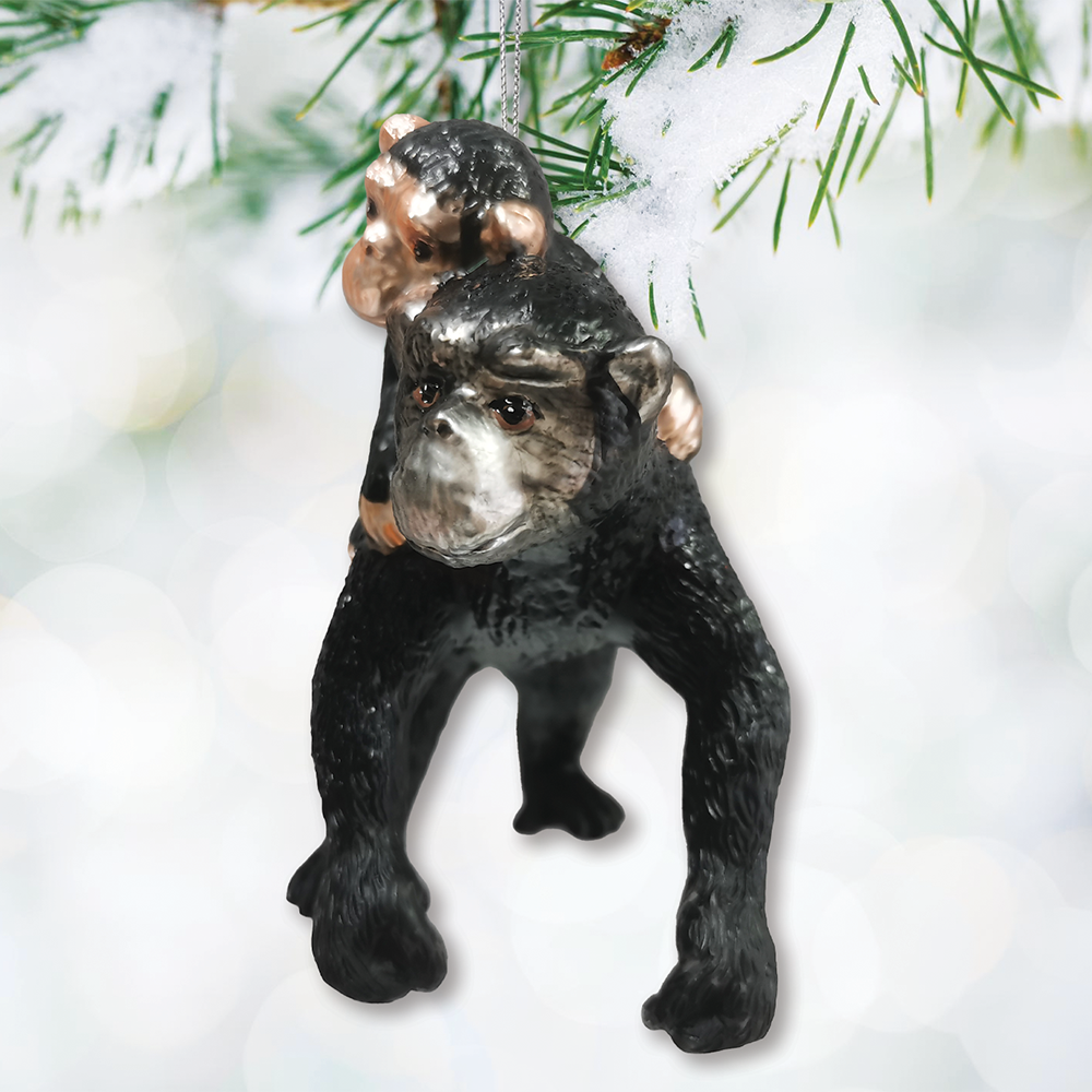 Charming Gorilla Family Kinship Glass Ornament