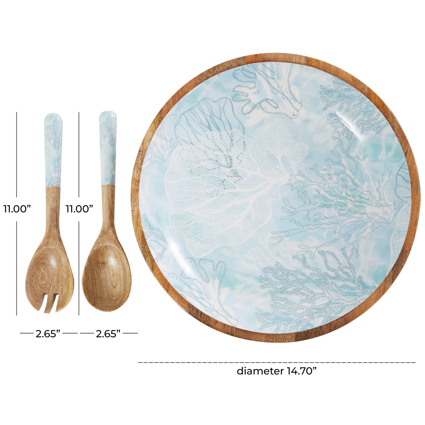 Blue or Cream Mango Wood Handmade Decorative Bowl Set of 3: Light Blue