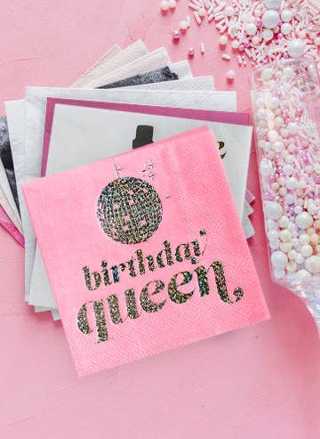 Birthday Queen, Disco Ball Celebration Cocktail Party Napkin