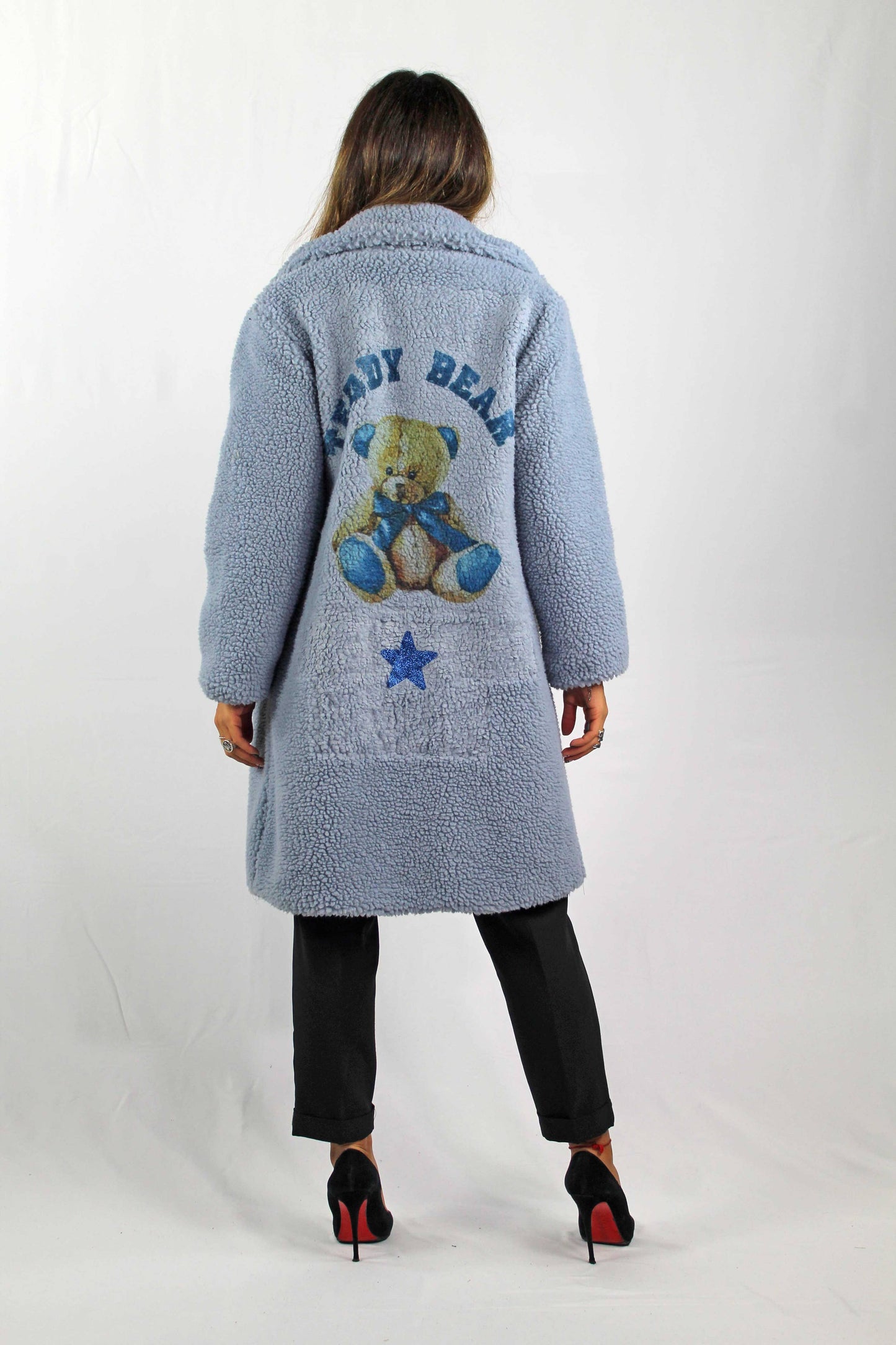 TEDDY BEAR PLUSH WINTER COAT WITH TEDDY BEAR PRINT: Rose