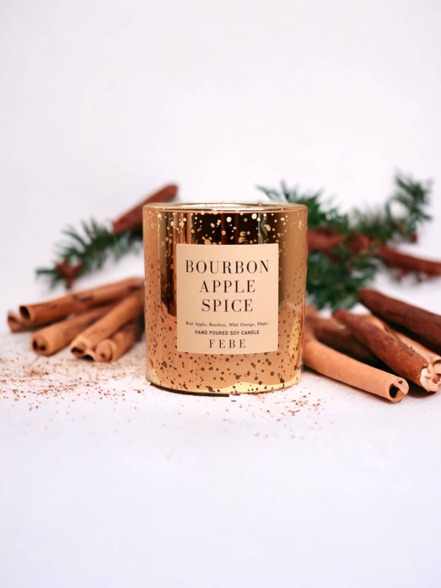 Bourbon Apple Spice- Spiced Bourbon 10oz Gold Glass Candle