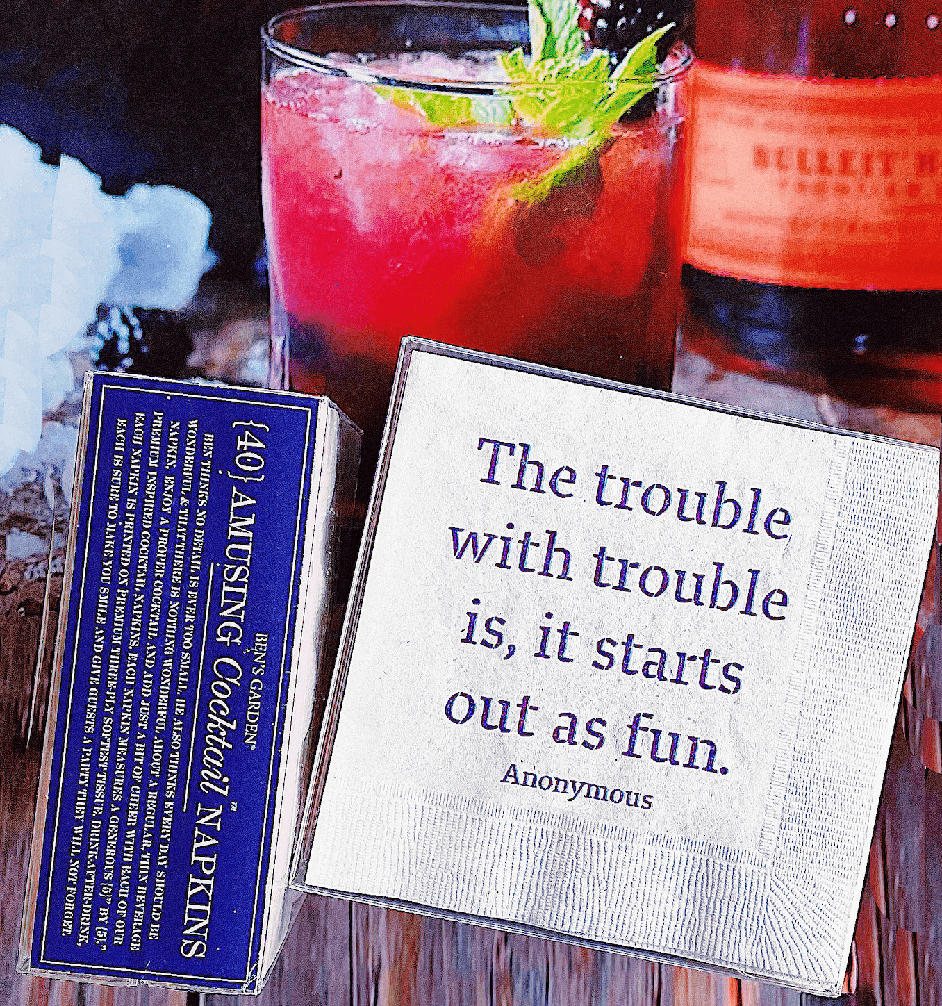 The Trouble With Trouble Amusing Cocktail Napkins Set/ 40