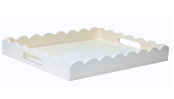 WHITE HIGH GLOSS SCALLOPED SERVING TRAY (3 SIZES) (Co: Large