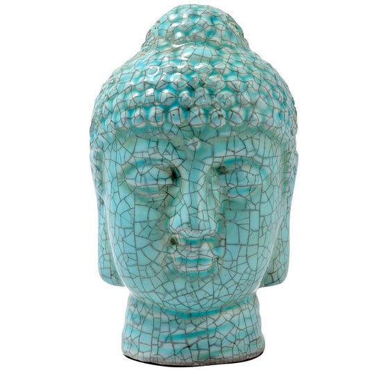 Blue Crackle-Finish Buddha Head