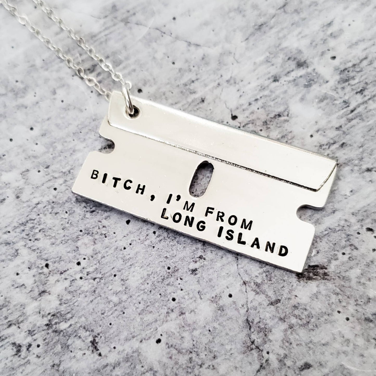 Bitch, I'm from The Hamptons Razor Blade Necklace: Gold / 22"