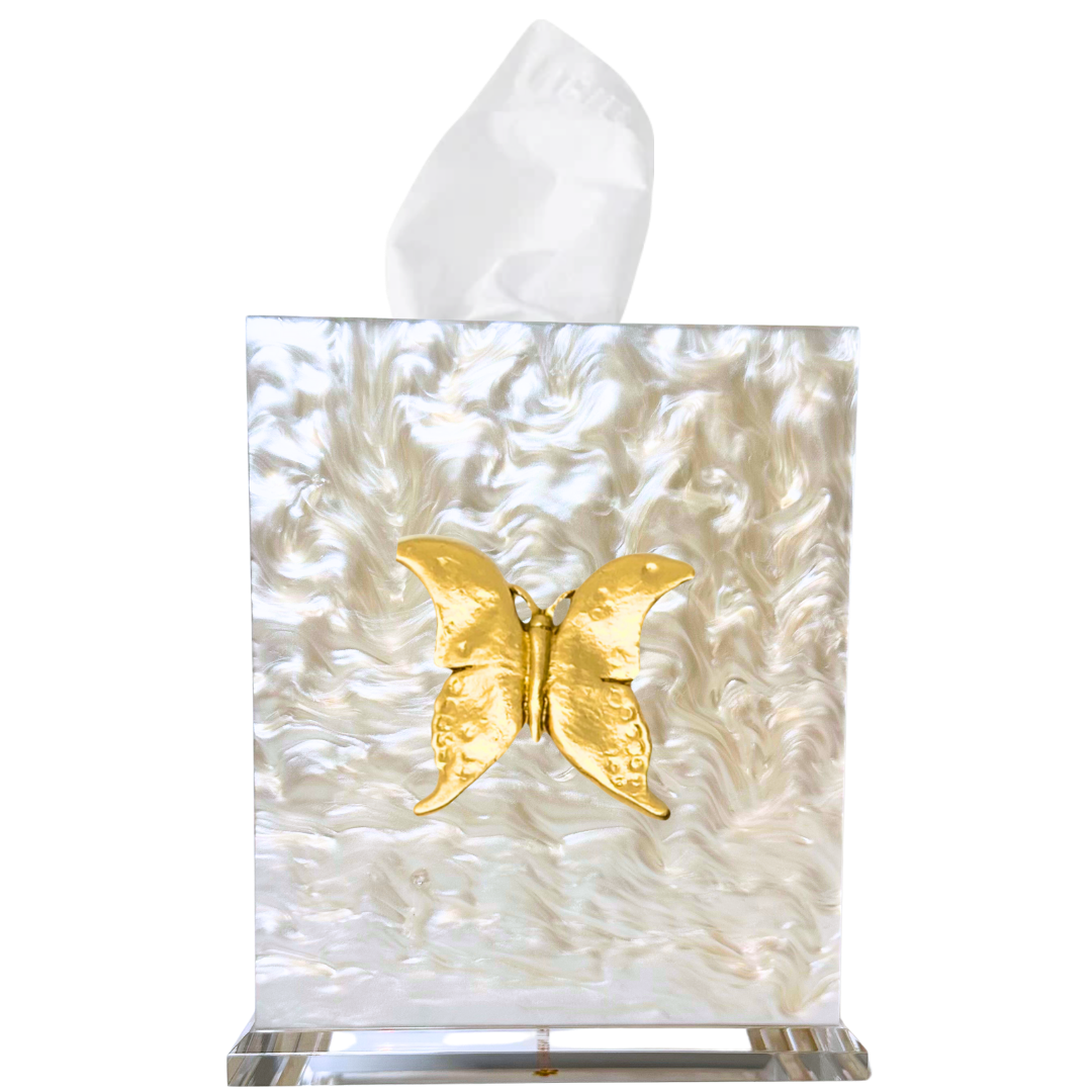 Butterfly 2 Boutique Tissue Box Cover: Pearl