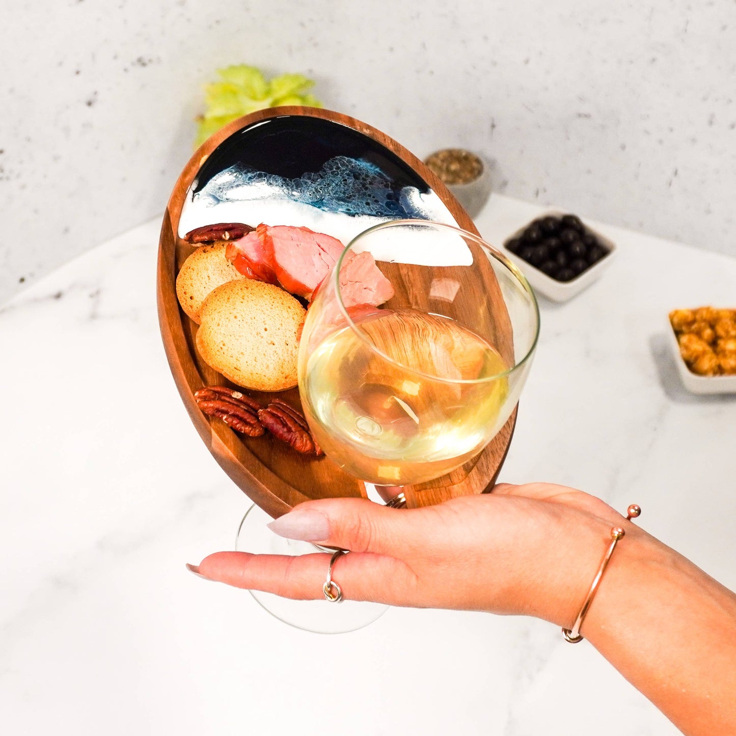 Wine & Appetizer Trays - Resin and Wood: Marble