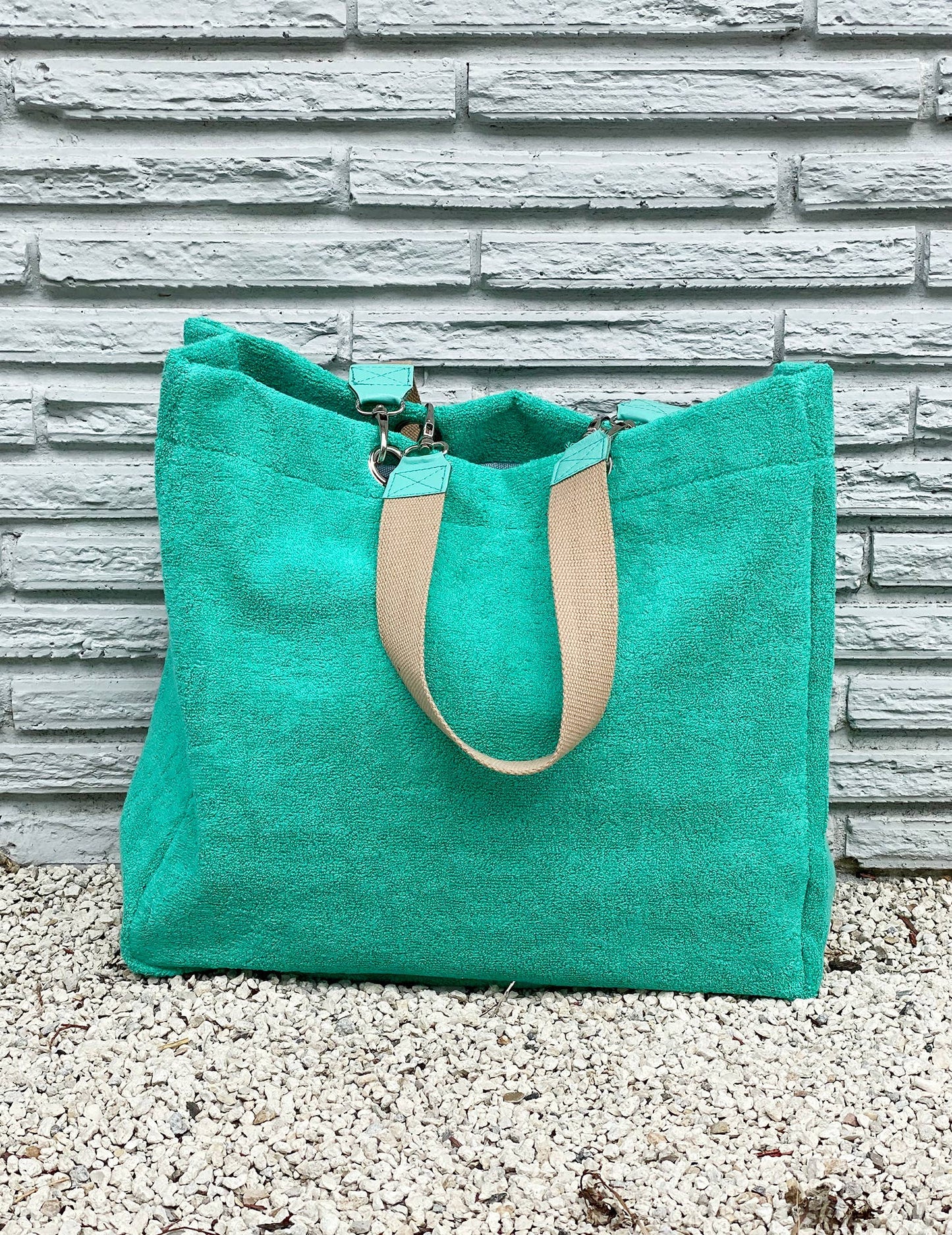 Turquoise Terry Plastic Lined Tote