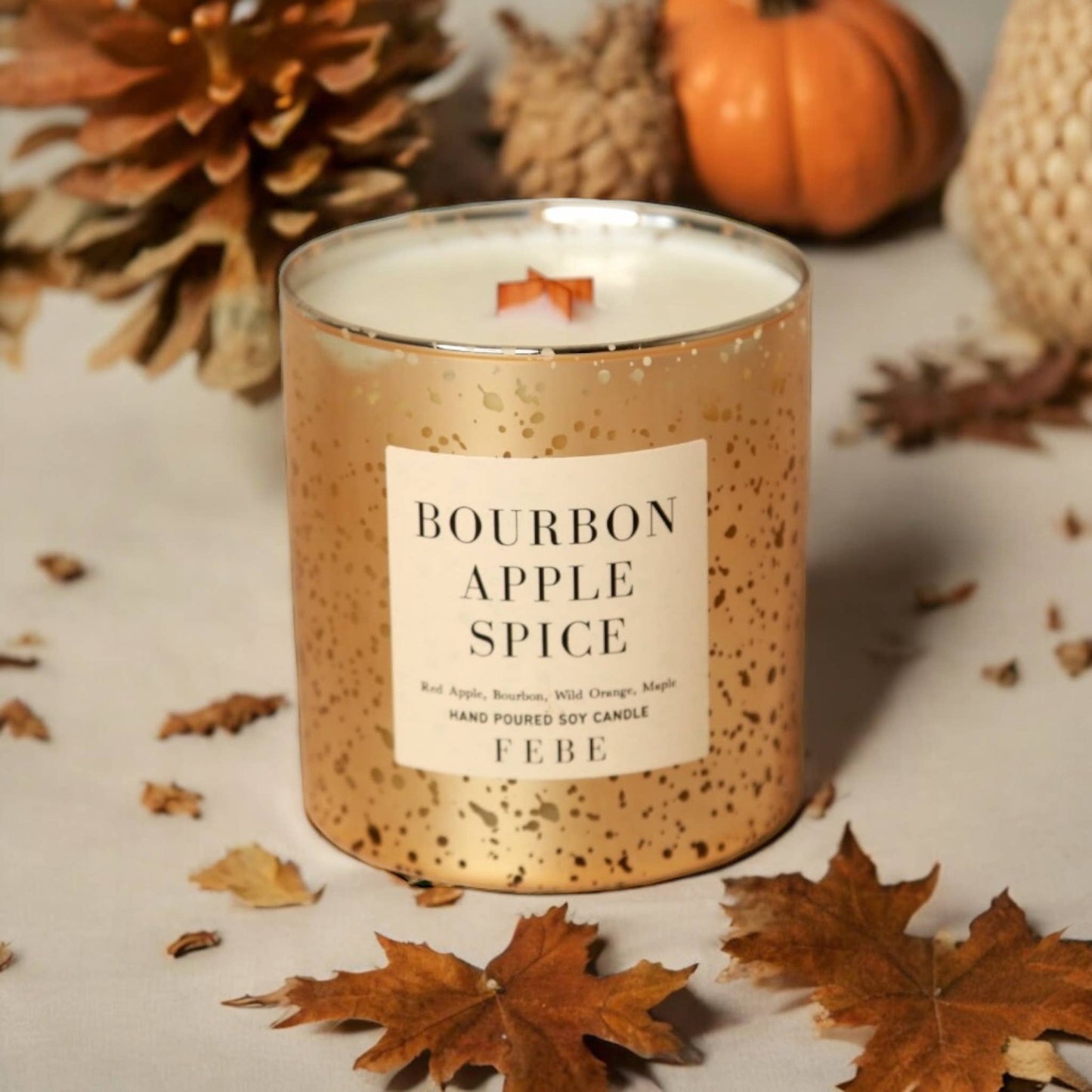 Bourbon Apple Spice- Spiced Bourbon 10oz Gold Glass Candle