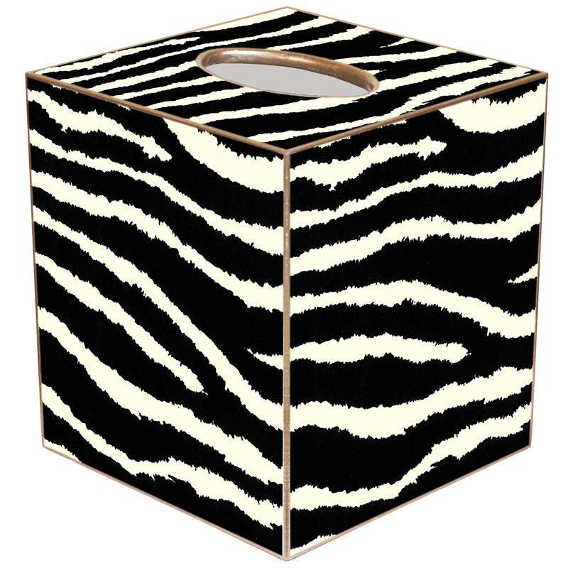 Black and White Zebra Tissue Box Cover: Wood