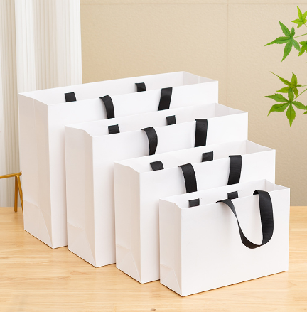 10pcs, Threaded Rope Pure White Gift Bag with free tissue: Xlarge