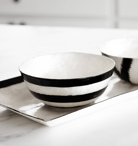 5" Round Capiz Bowl  (Black & White): Stripes