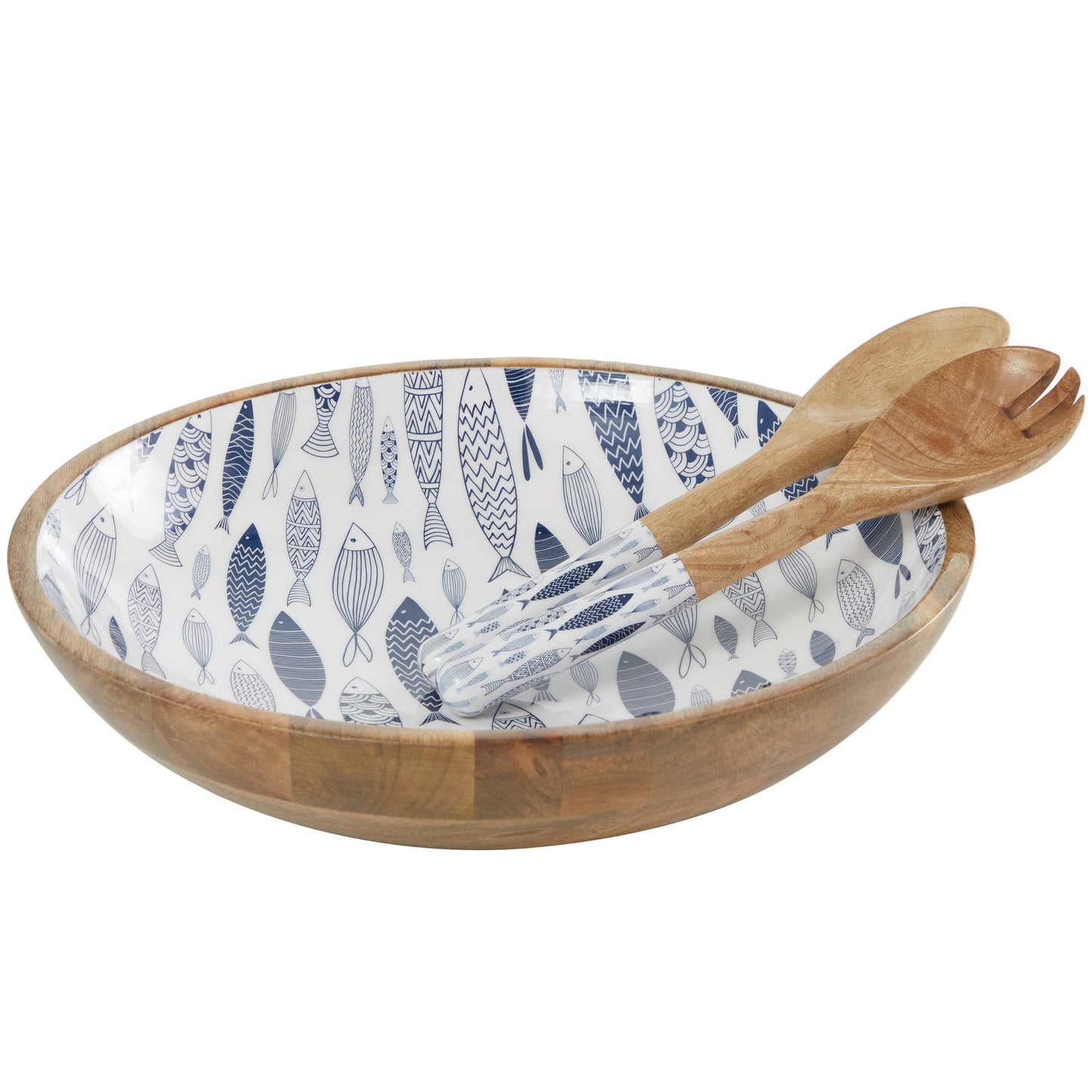 Blue or Cream Mango Wood Handmade Decorative Bowl Set of 3: Light Blue