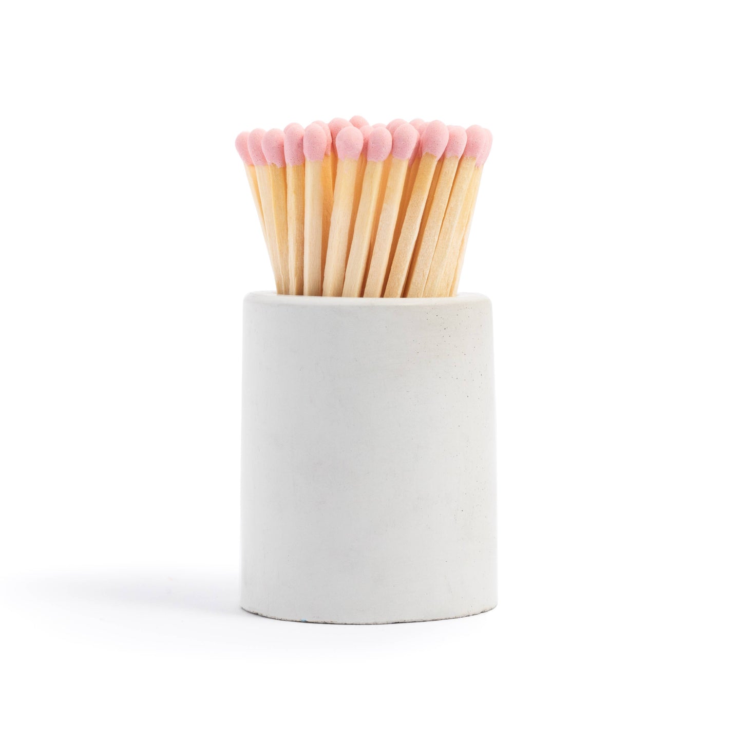 White Round Vessel with Baby Pink Matchsticks