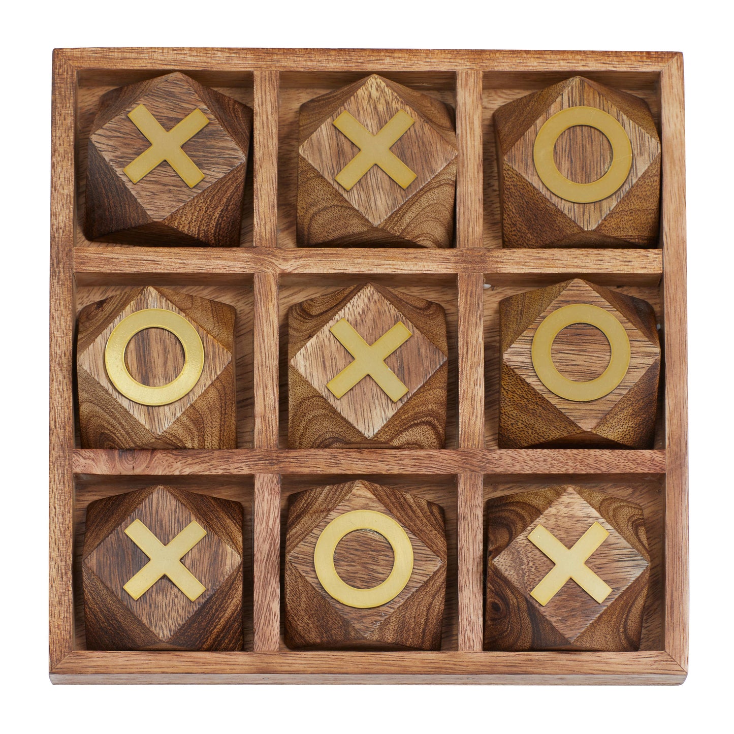 Wood Geometric Tic Tac Toe Game Set with Gold Inlay