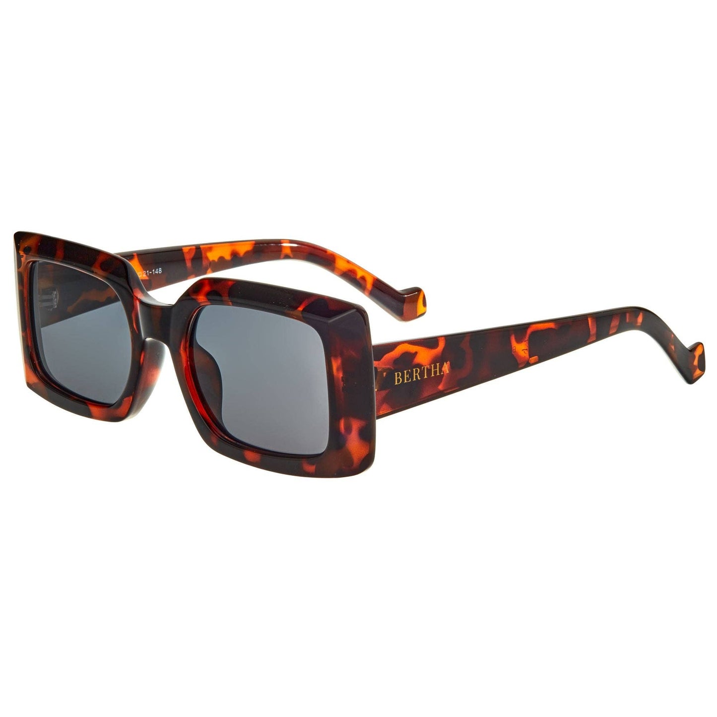 Bertha Miranda Polarized Square Sunglasses: Black/Black