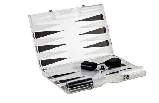 Travel Size 14'' Lucite Backgammon Set: Black