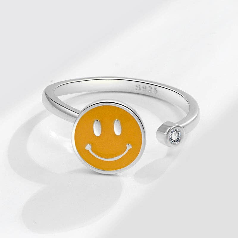 Smiley Anxiety Fidget Spinner Ring in 925 Sterling Silver: Gold