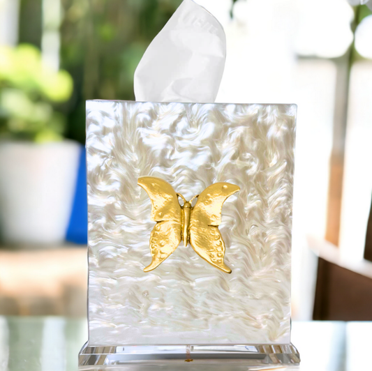 Butterfly 2 Boutique Tissue Box Cover: Pearl