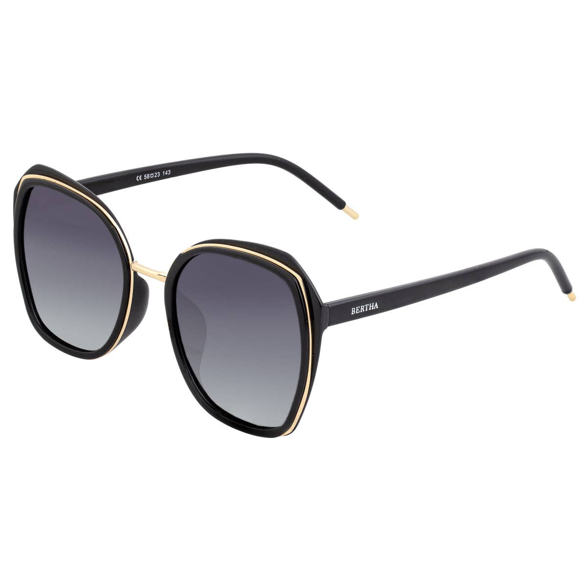 Bertha Jade Polarized Round Sunglasses: Black/Black