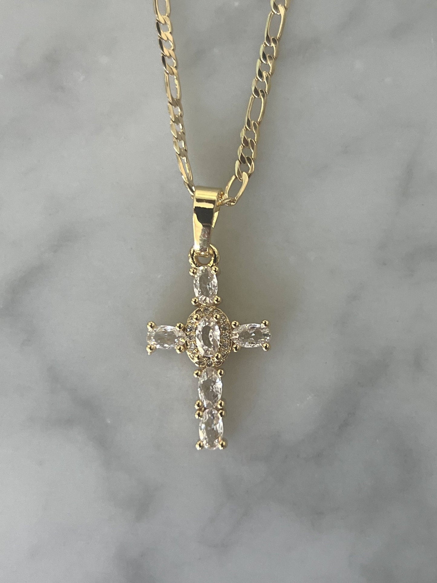 Baguette Figaro Cross Necklace: Violet