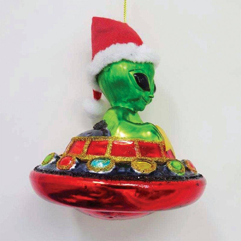 Alien and UFO Glass Christmas Ornament