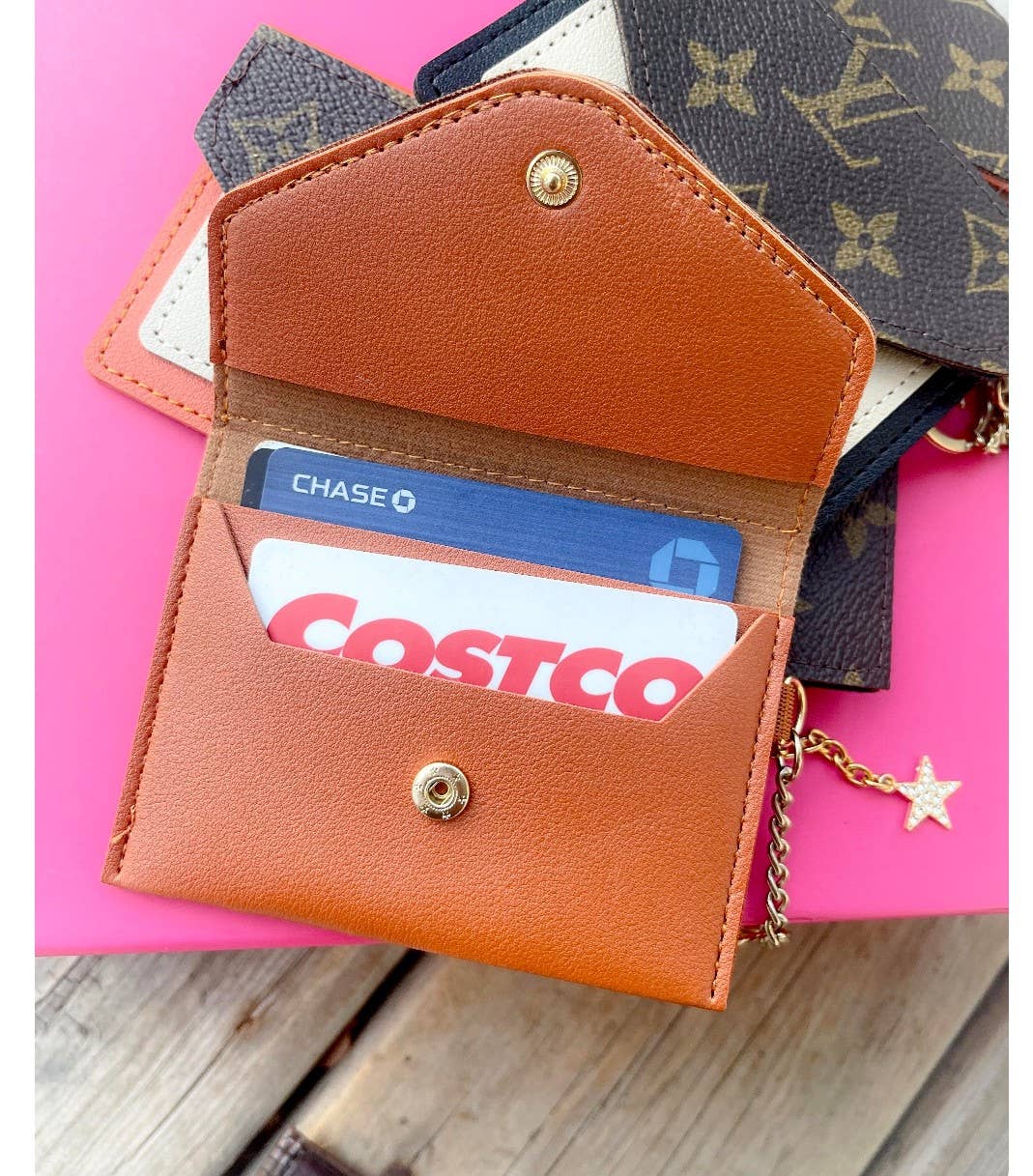 Tan upcycled credit card holder