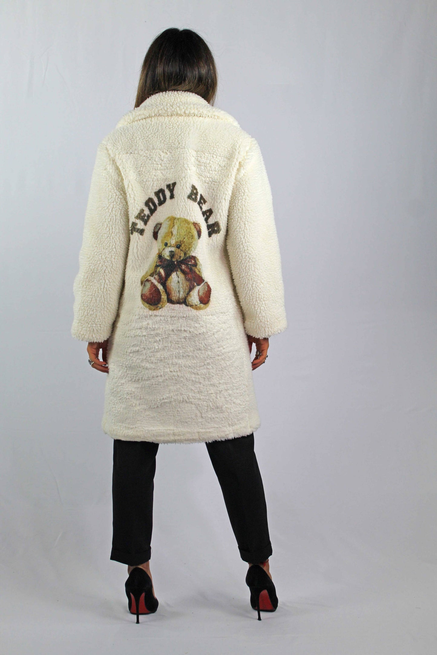 TEDDY BEAR PLUSH WINTER COAT WITH TEDDY BEAR PRINT: Beige