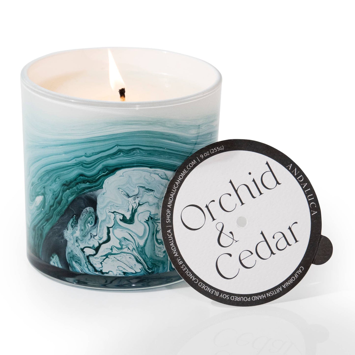 Swirl Glass Candle - Orchid & Cedar 14oz.