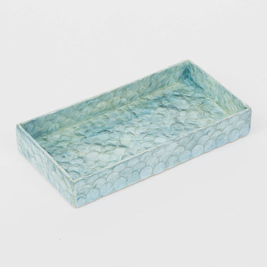 Capiz trays, aqua blue, set of two